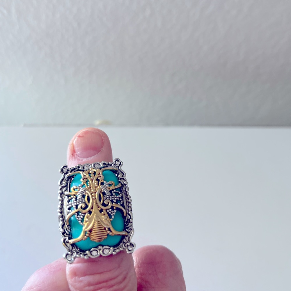 Large Statement Ring Size 9 With Scrolling And Tu… - image 2